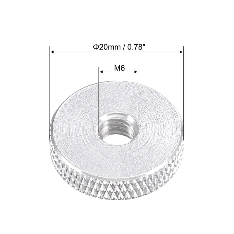 [Australia - AusPower] - uxcell Flat Knurled Nut - M6 x 20mm x 5mm Thumb Nuts Lock Adjusting Nuts Aluminum Alloy Silver 5Pcs 
