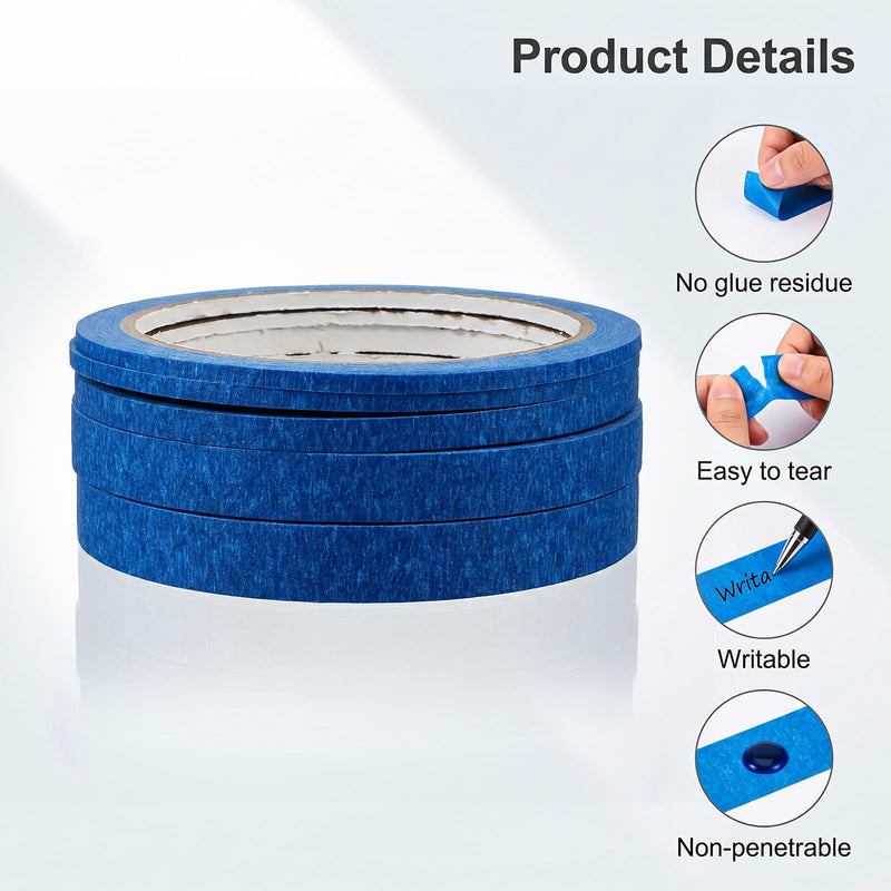 Nogeqi 6 Roll Masking Tape, Pinstripe Tape 1/8" 1/5" 2/5" 1/2" Wide X 54 Yard,Thin Painters Tape Painting Automotive Masking Tape for DIY, Paint, Art Crafts