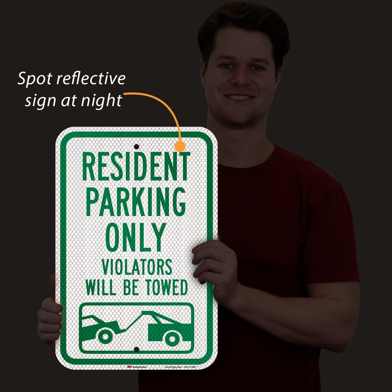 SmartSign "Resident Parking Only, Violators Towed" Sign | 12" x 18" 3M Diamond Grade Reflective Aluminum 18" x 12"