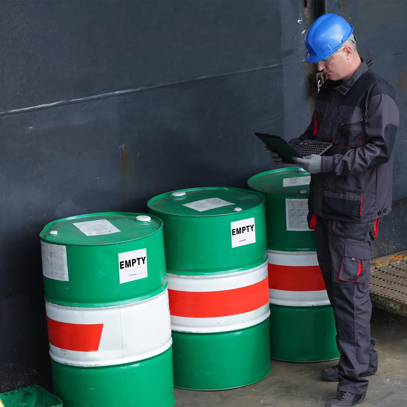 50 Pcs Empty Container Labels with Date - 6 x 6 Inch Vinyl Empty Drum Warning Stickers for Industrial Environments Basic Style White