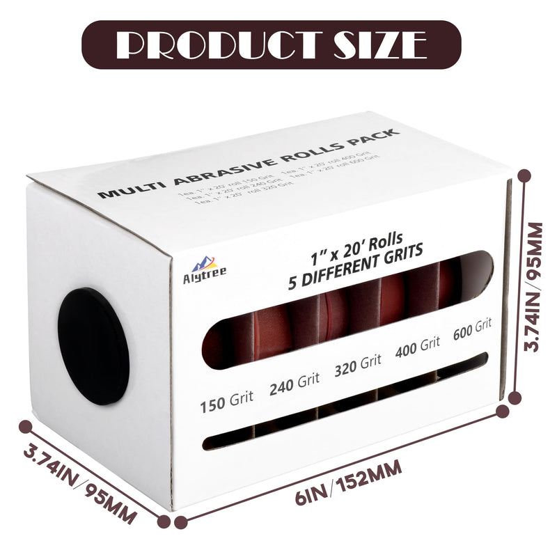 [Australia - AusPower] - 5 Grits Emery Cloth Roll, 150 240 320 400 600 Grits Abrasive Sand Paper for Metal and Wood Furniture with Dispenser - 6M Red Sandpaper Rolls red,5roll,6m 