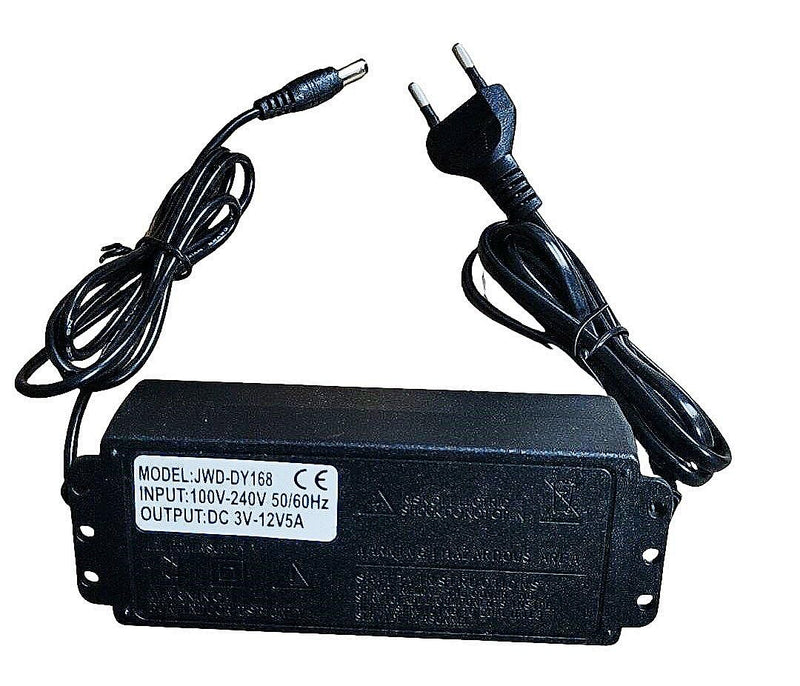 JZK Voltage Adjustable Power Supply DC 3-12V 5A with Digital Display, 60W Max 100-240V AC to DC 3V 4V 4.5V 5V 6V 7V 8V 9V 10V 12V Universal Power Supply Transformer Converter
