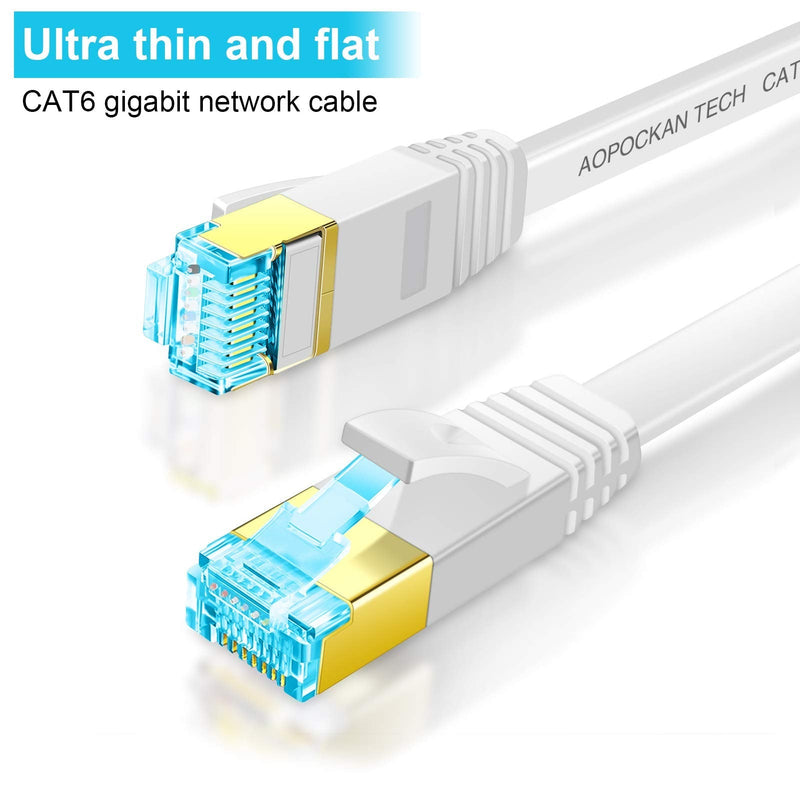 AOPOCKAN TECH Cat 6 Ethernet Cable 125 ft High Speed RJ45 Internet Cable for Outdoor & Indoor Support cat6 Network Solid Slim Flat White Computer LAN for PC 125ft