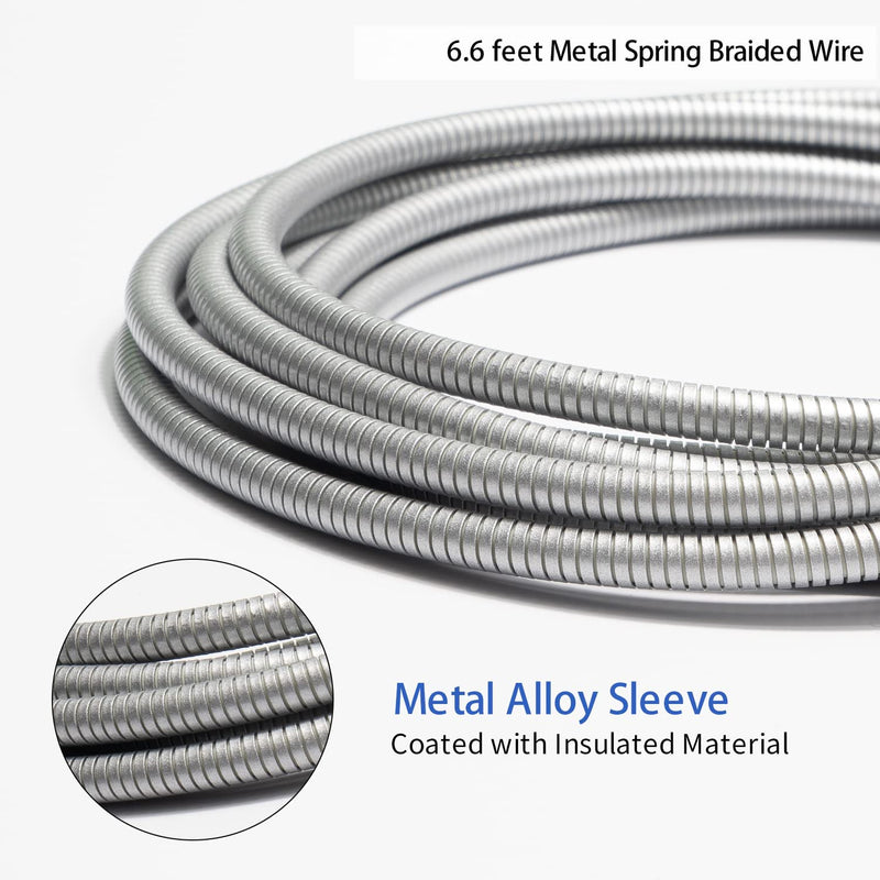 MFi Certified Charger Cable[2 Pack, 6.6 Feet] Metal Braided USB Cable with Insulation Coated Steel Jacket, Strong & Fast Charging Data Transfer Cord Compatible with iPhone/iPad 6.6FT Silver 2