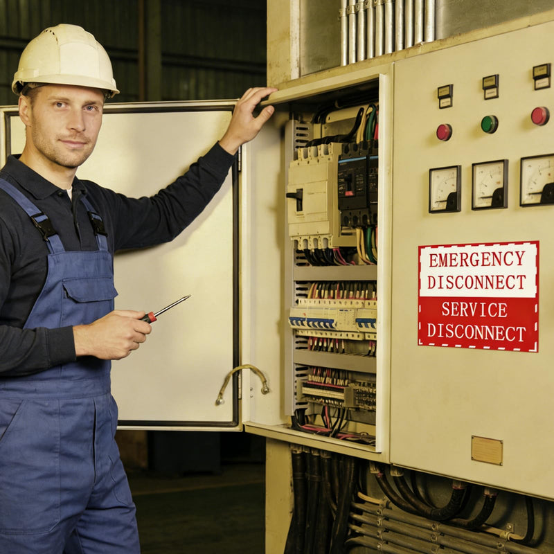 Magnetic Emergency Disconnect Sticker – Reusable PVC Electrical Panel Labels, Strong Hold, NEC Compliant, Suitable for Breaker Box & Circuit Breaker Identification(Set of 7)