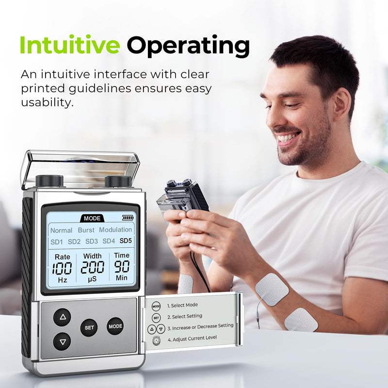 AUVON Rechargeable 4-Channel TENS Unit Muscle Stimulator for Back Pain Relief, Digital TENS Machine with 8 Customizable Modes, Electronic Pulse Massager Easy to Use, 16 Premium TENS Pads, A Carry Case