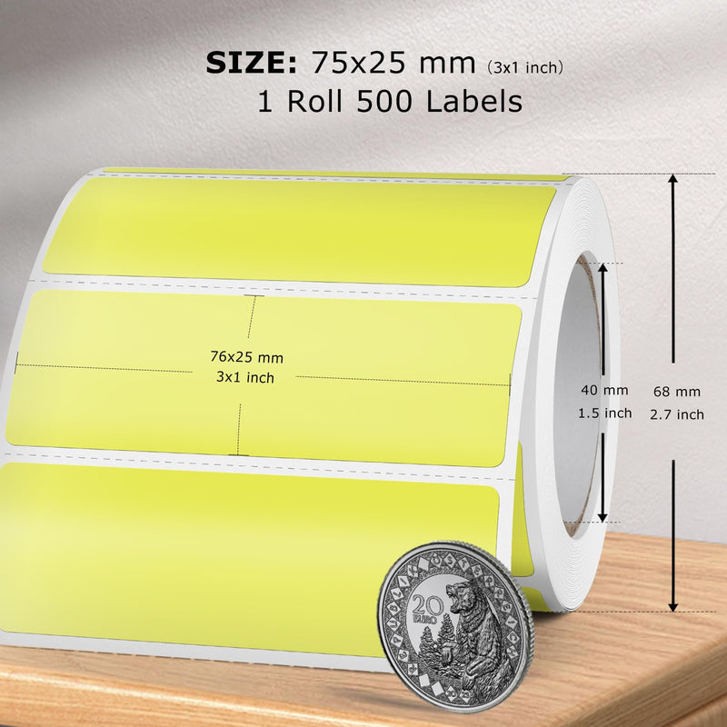 3×1 Inch Vinyl Thermal Labels Yellow Rectangle Waterproof Direct Printer Stickers Color Self-Adhesive File Folder Label for Name Logo DIY Barcodes Office Address 500 PCS