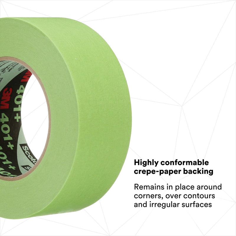 3M High Performance Green Masking Tape 401+, Superior Adhesion, Clean Removal, Highly Conformable, Paint-Bleed Resistant, 48 mm x 55 m, 1 Roll
