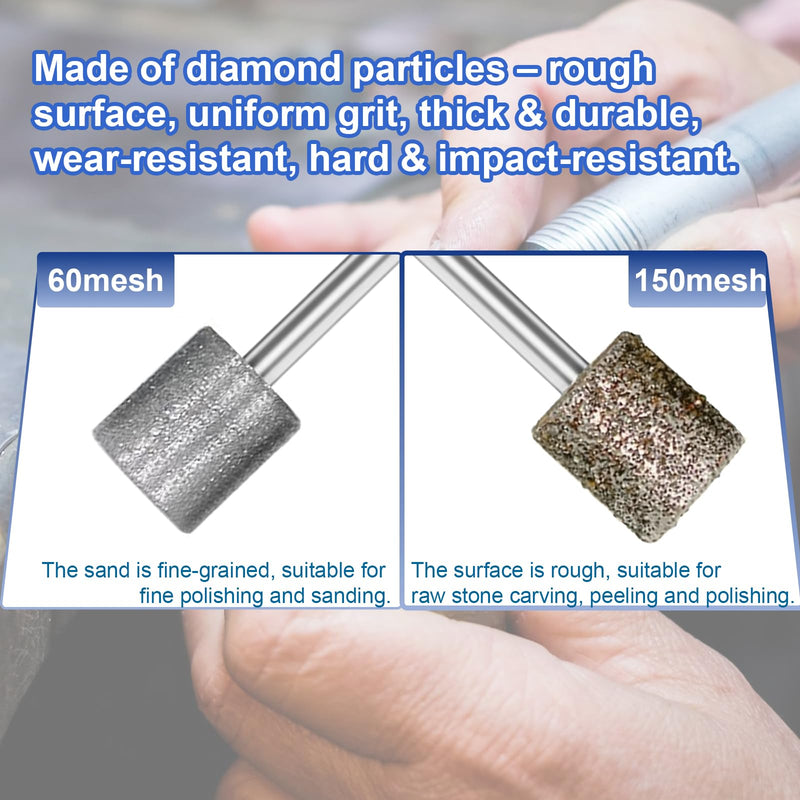 24 Piece Diamond Burr Set with 1/8 Inch Shank Diamond Grinding Points Grit 60 Grit 150 Burrs Sanding Pins with 3 mm Grinding Attachments for Carving Polishing