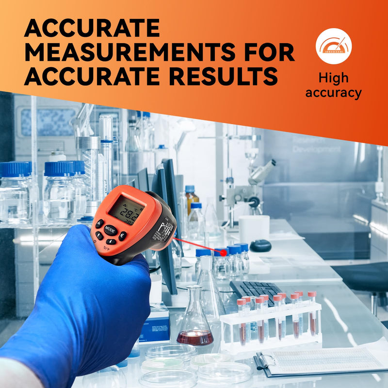 [Australia - AusPower] - Infrared Thermometer Gun, Handheld Heat Temperature Gun for Cooking, Pizza Oven, Grill, HVAC Engine, Laser Temperature Gun with Adjustable Emissivity & Max-Min Measure, Measure -58°F to 1292°F Orange 