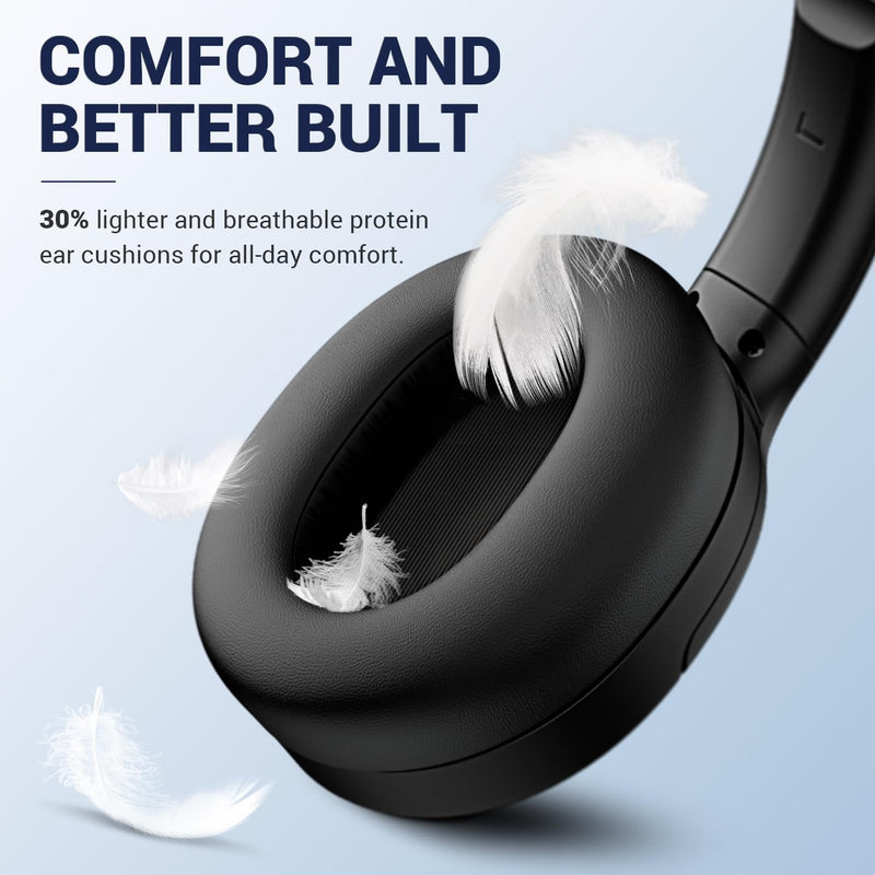 [Australia - AusPower] - Hybrid Active Noise Cancelling Headphones Wireless Over Ear Bluetooth Headphones with Microphone Deep Bass, Wireless Headphones with Hi-Fi Audio, Memory Foam Ear Cups, 30H Playtime - Black 