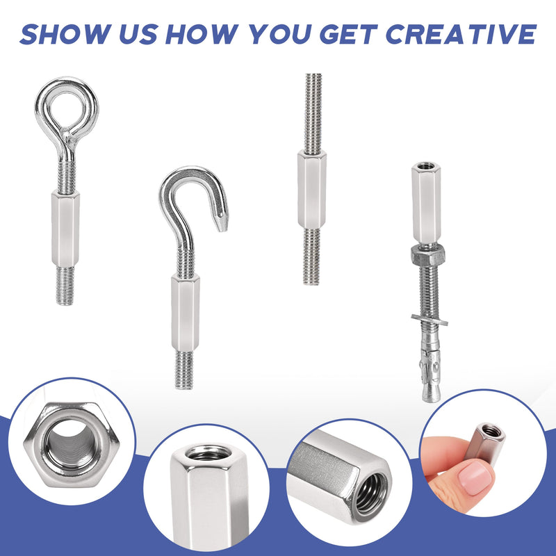 32 Pcs 304 Stainless Steel hex Coupling Nuts M6 x 1.0-Pitch 50mm ，Stainless Steel Rod Coupling Nuts(Metric) M6x1.0x50MM 32