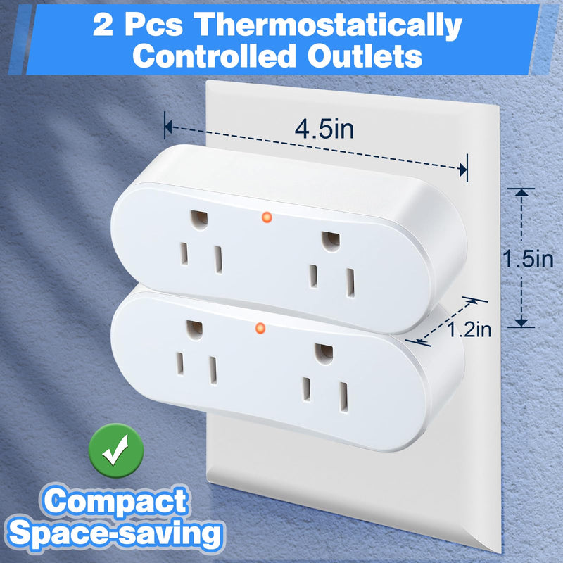 [Australia - AusPower] - 2 Packs Thermostatically Controlled Outlet, On at 32°F/Off at 50°F Plug in Thermostat Controlled Outlet Switch for Heater, Waterproof Temperature Control Outlet Extension Cord for Freeze Protect 