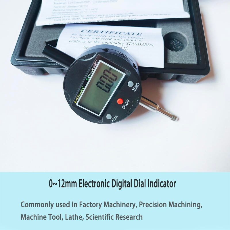 [Australia - AusPower] - Measurement Indicator, Digital Dial Gauge 0-12.7 mm (0-0.5 in) for 3D Printers, CNC Machines, Workshops, CNC Machines, Table Saws and More(Percent 12mm) 0-0.5 Inch/12.7 mm 