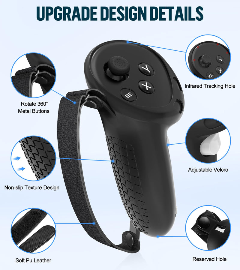 [Australia - AusPower] - Silicone Cover Set Compatible with Oculus/Meta Quest 3, VR Accessories Protective Cover Includes Controller Grips, Front Shell Headset Cover and Face Cover (Black) Black 