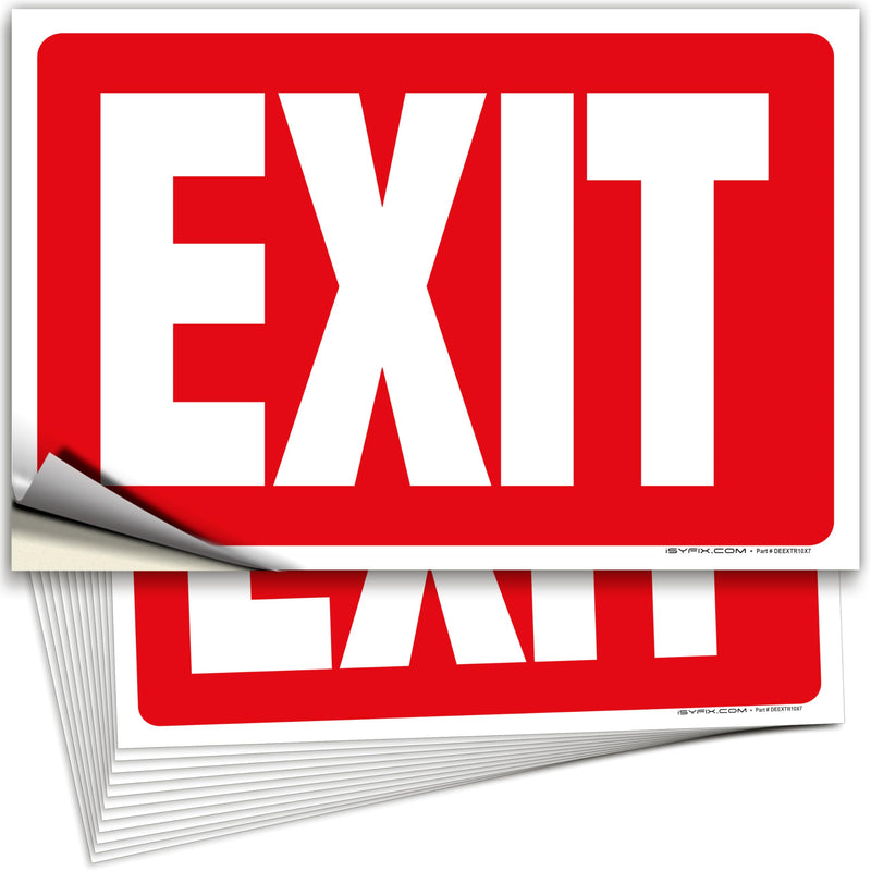 iSYFIX Exit Signs Stickers – 12 Pack 10x7 Inch – Premium Self-Adhesive Vinyl, Laminated for Ultimate UV, Weather, Scratch, Water and Fade Resistance, for Office, Buildings, Workplace, Indoor & Outdoor Sticker Red 12 Pk 10x7