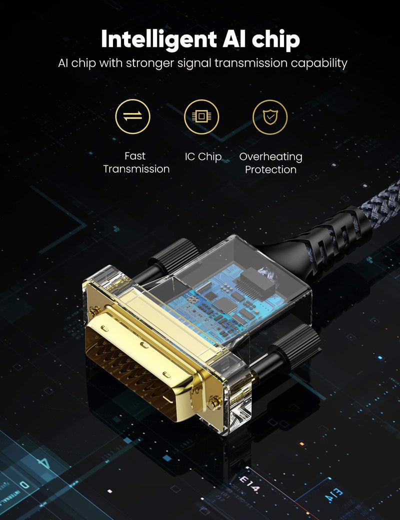 [Australia - AusPower] - Capshi HDMI A to DVI Adapter Cable 6FT, High-Speed Gold-Plated Plug and Play Bi-Directional Nylon Braid 1080p, DVI to HDMI Adapter for Televison/Monitor/Video Card/Graphics Card 6feet 