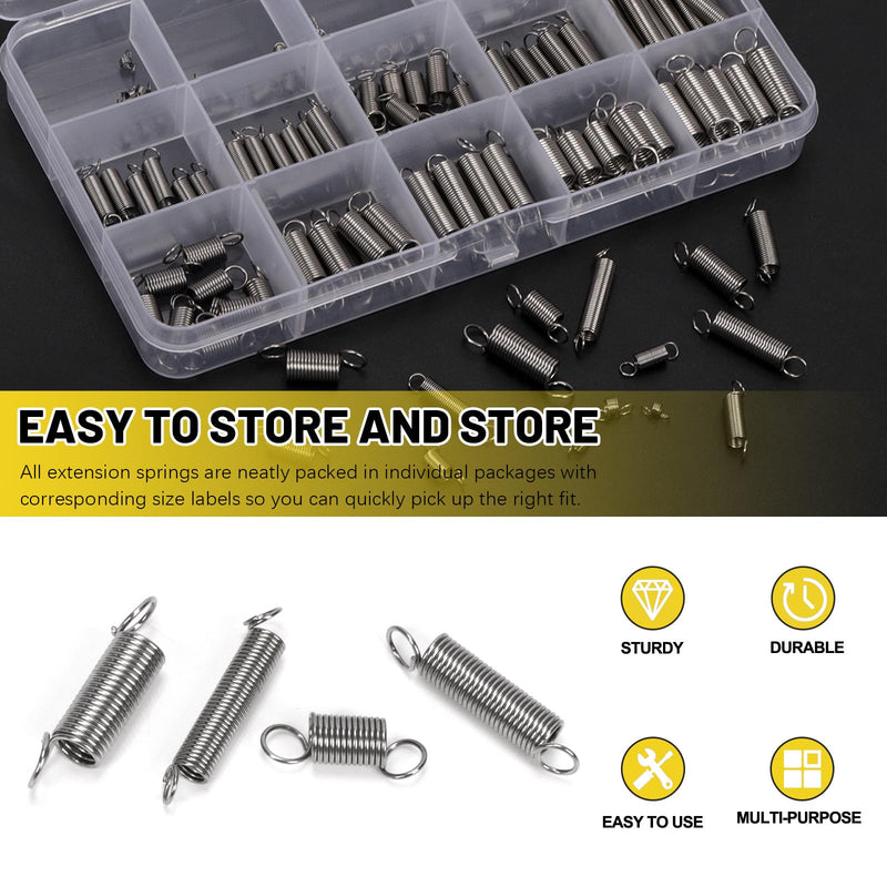 [Australia - AusPower] - 150Pcs 15 Sizes Stainless Steel Extension Springs Kit, Extension Spring with Hook Ends, Small Spring Compression Springs Mechanical Springs Tensile Spring for Home Repairs 150 