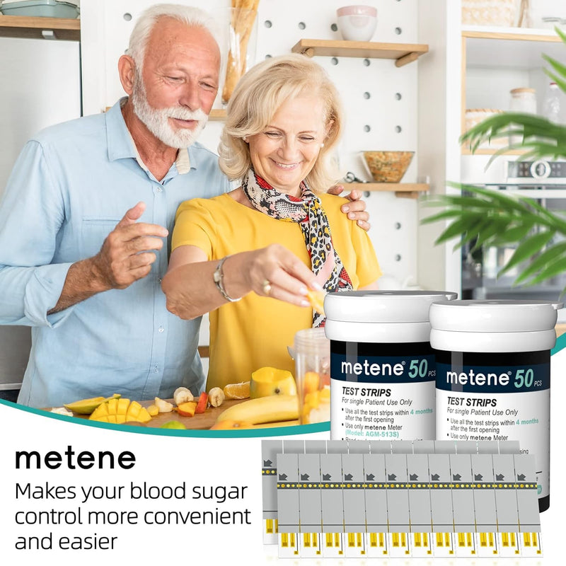 Metene AGM-513S Test Strips for Diabetes, 100 Count Blood Glucose Test Strips, Use with Metene AGM-513S Blood Glucose Monitoring System Only (No Monitor) 100 Count(Pack of 1)