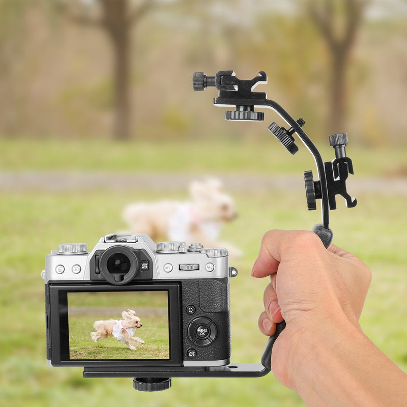 [Australia - AusPower] - ChromLives Camera L Bracket Mount Video Grip L-Bracket with Dual Flash Cold Shoe Mount 1/4'' Tripod Screw, Heavy Duty Padded Hand Grip for DSLR Camera Camcorder (Updated) 