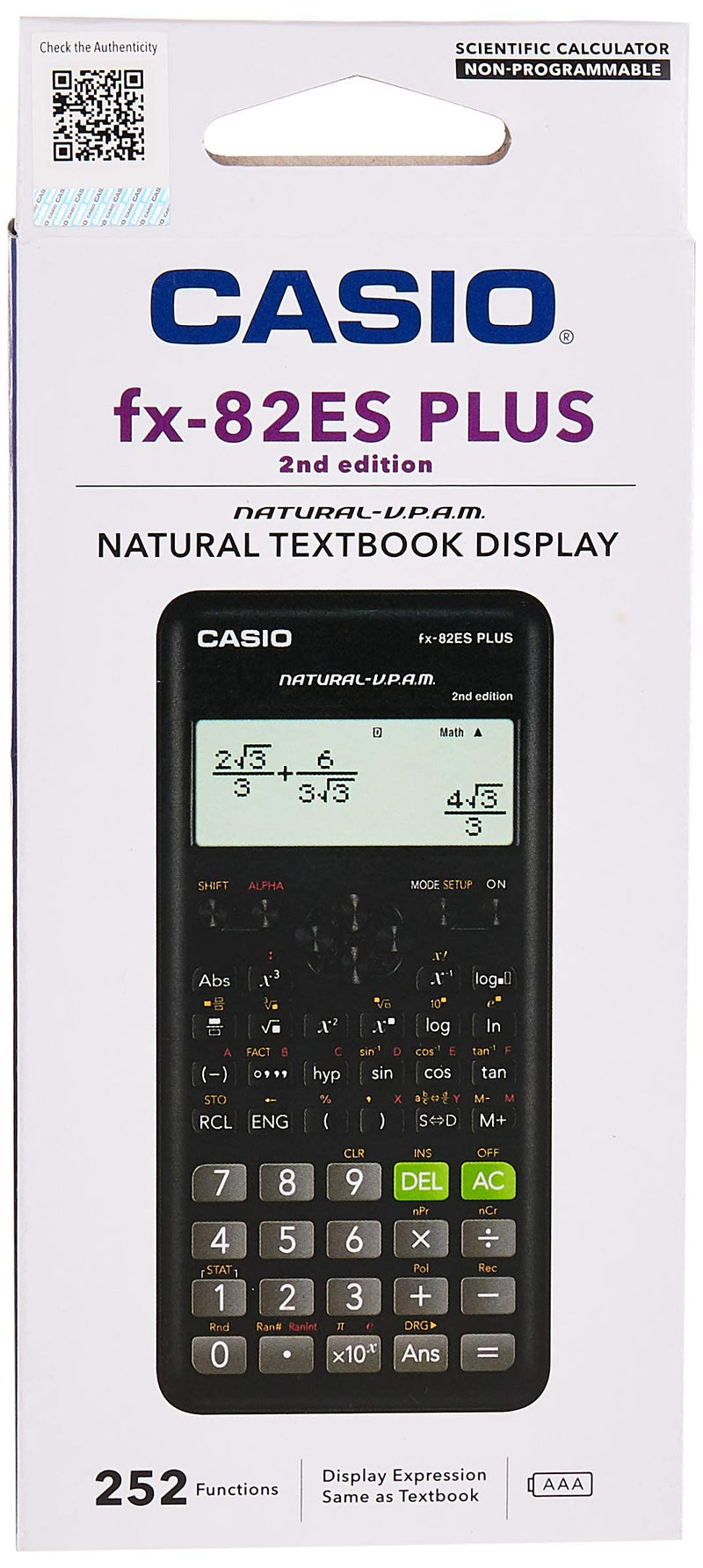 [Australia - AusPower] - Casio Fx-82es Fx82es Plus Bk Display Scientific Calculations Calculator with 252 Functions 