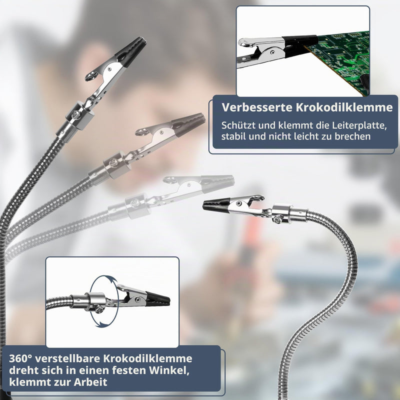 Third Hand Soldering, Soldering Aid with 3 x Magnifying Glass and 4 Flexible Arms, Helping Hand for Soldering and Crafts, Soldering Holder for Electronics, Jewelery and Crafts TE-806