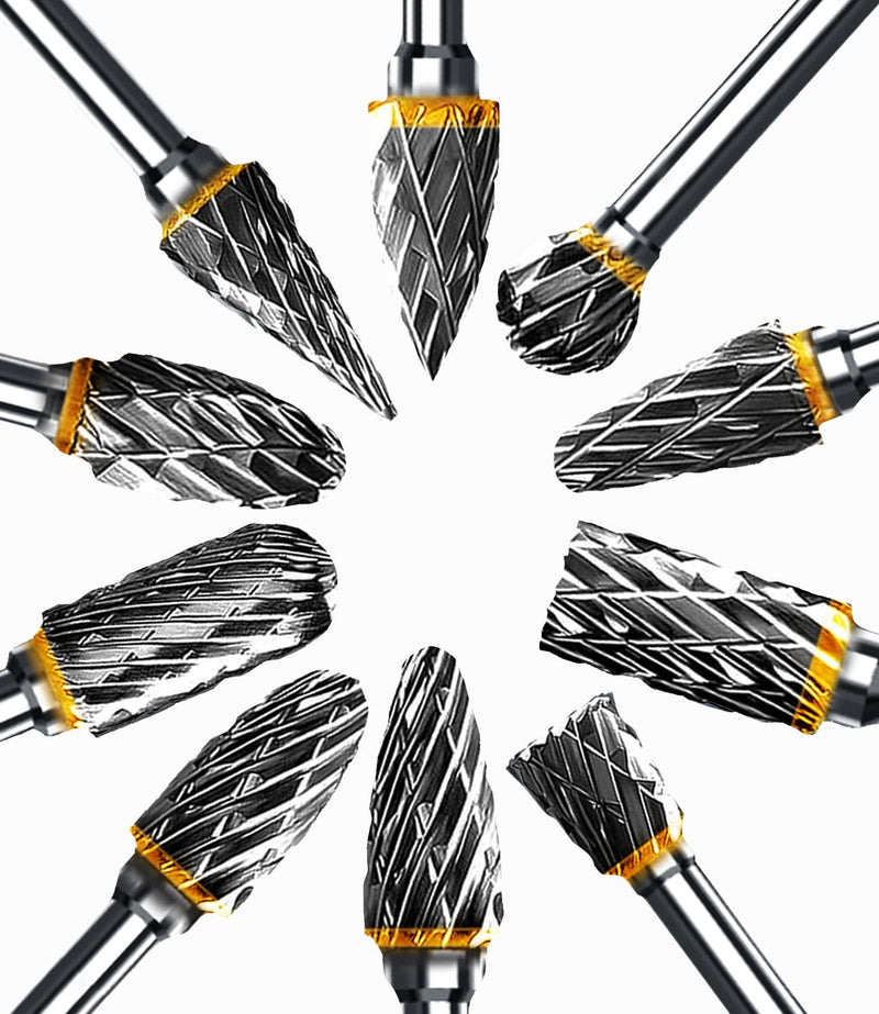 [Australia - AusPower] - Carbide Burr Set for Dremel, 10 Pieces Double Cut Burr with 3 mm Shank Compatible, for Grinding, Carving, Metal Polishing, Engraving, Drilling 