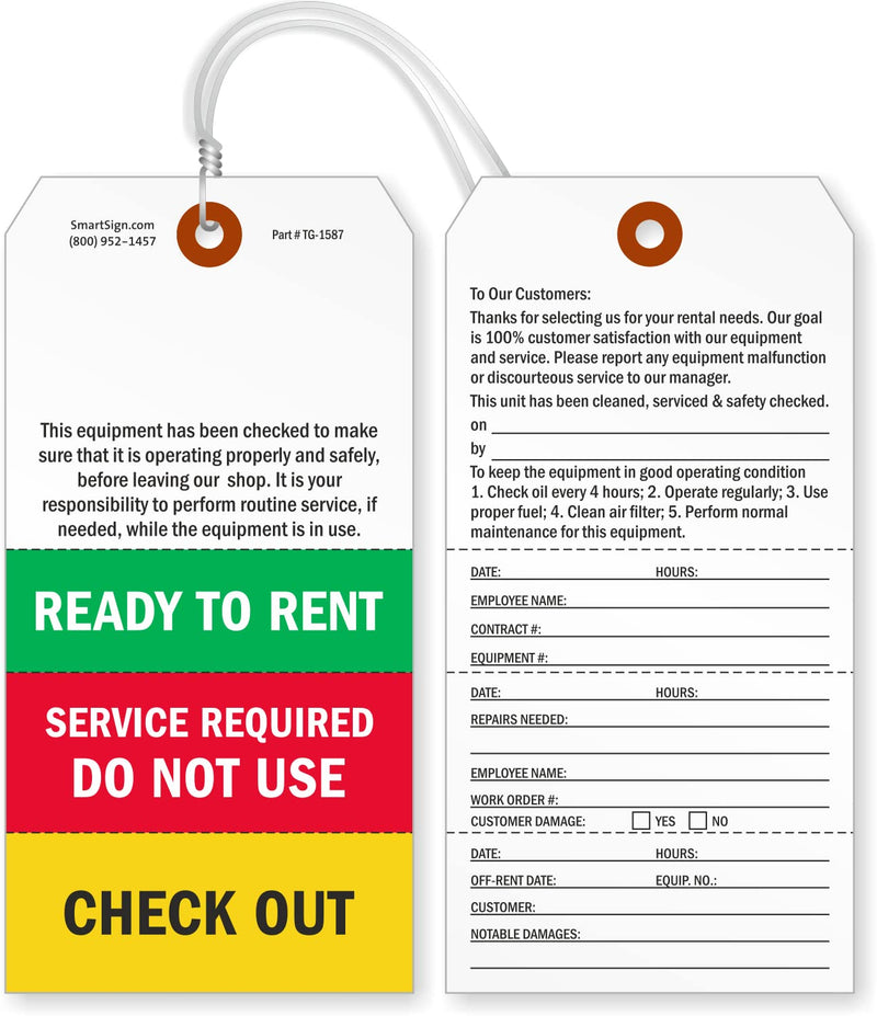 SmartSign Ready to Rent Two-Sided Tags with Tear-Off Stubs and Wires - Pack of 100 | 6.25" x 3.125" Polylith Plastic, 10 mil