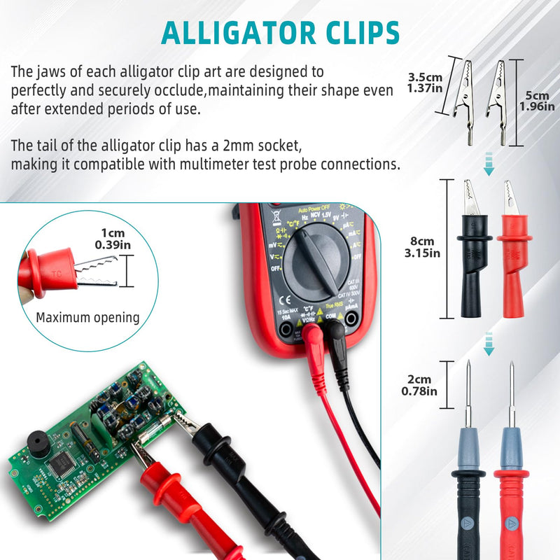 [Australia - AusPower] - Multimeter Test Leads Set with Alligator Clips, Tweezer Lead, Temperature Probe, CAT III 1000V/20A for FLUKE/AstroAI/KAIWEETS/INNOVA Multimeter 