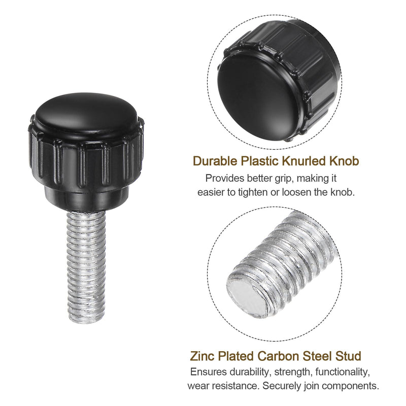 [Australia - AusPower] - uxcell 24pcs Knurled Knobs M5 x 16mm Male Thread Clamping Stud Knobs Thumb Screws 15mm Plastic Round Head Threaded Hand Bolt Knobs, Black Zinc Plated Carbon Steel M5 x 16mm x 15mm 
