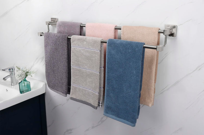 TocTen Double Bath Towel Bar - Thicken SUS304 Stainless Steel Towel Rack for Bathroom, Bathroom Accessories Double Towel Rod Heavy Duty Wall Mounted Square Towel Holder(Brushed Nickel, 30 INCH) Brushed Nickel Square 30 Inch