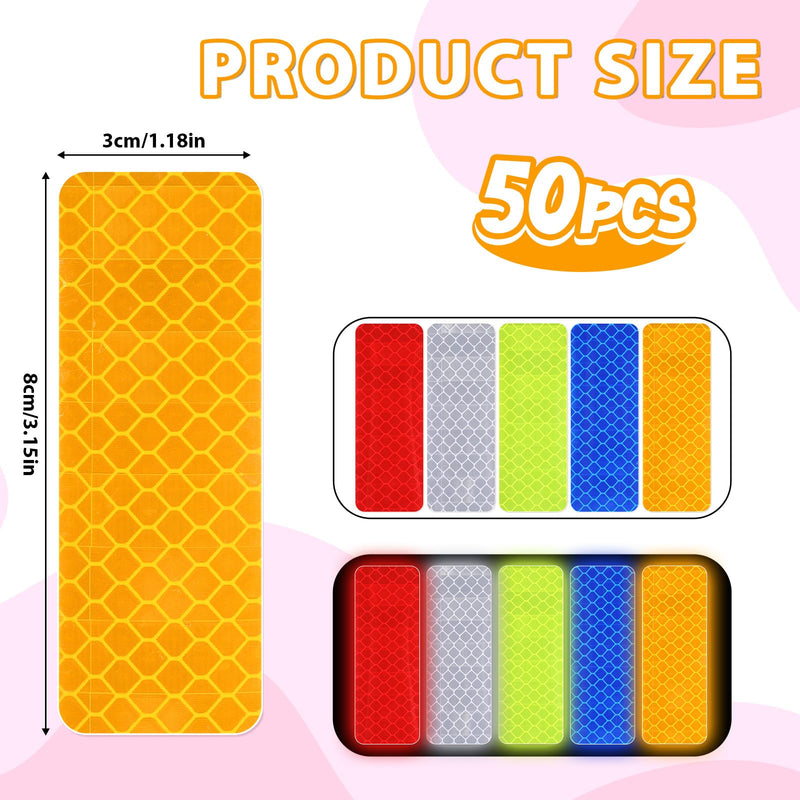 50 Pcs Hard Hat Reflective Stickers, 1.2 X 3.2 Inch Reflective Stickers for Helmet, High Visibility Reflector Bike Sticker for Hard Hat, Helmet, Bike, Motorcycle, Car