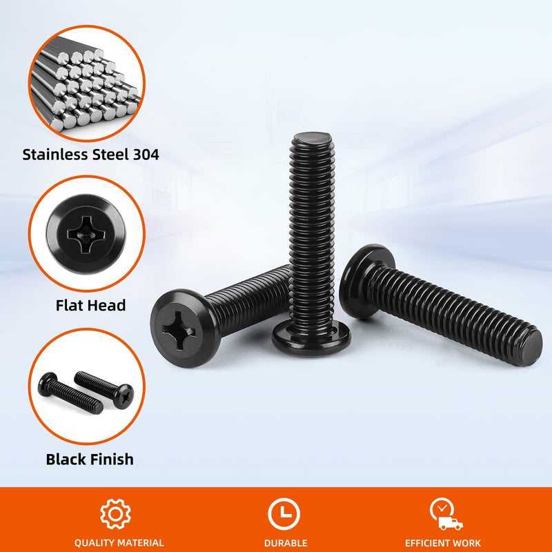 [Australia - AusPower] - M6-1.0 x 16mm Flat Round Head Machine Screw, Furniture Bolts Countersunk Connector Screws, Stainless Steel 18-8 (304), Black Finish, Fully Threaded, 25 PCS M6-1.0 x 16mm 