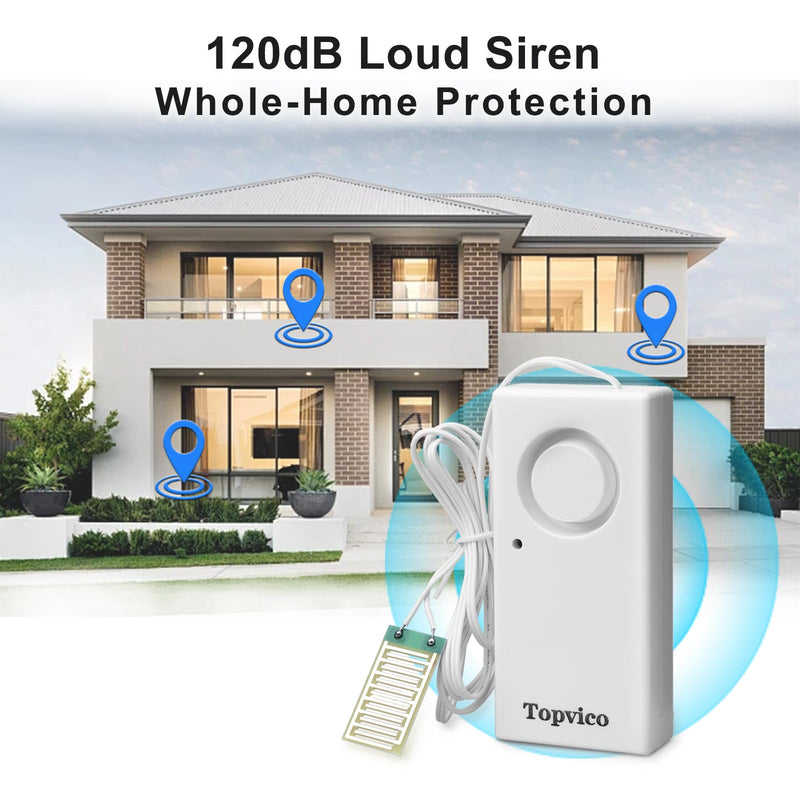 Topvico Water Alarm Leak Detector Moisture Sensor for Basements Sump Pump Dishwasher RV Water Heater Pan High Flood Alert, 120dB Work Alone, Battery Operated, 5 Packs 5 Sensor