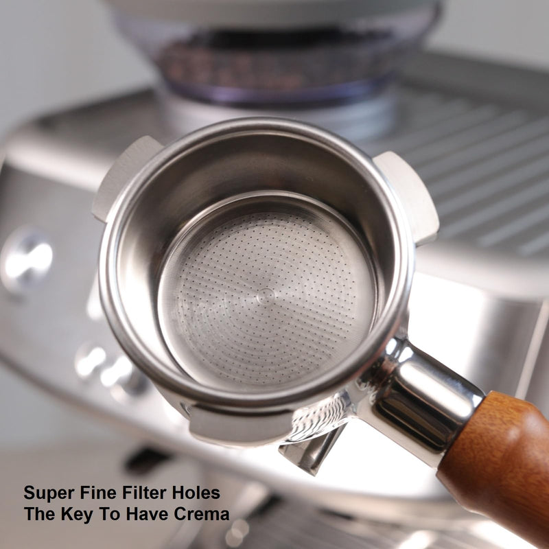 CAPFEI Portafilter 54 mm Double Spout for Sage/Breville Barista BES 870/878/880 Filter Basket with Walnut Wood and Stainless Steel Filter Holder
