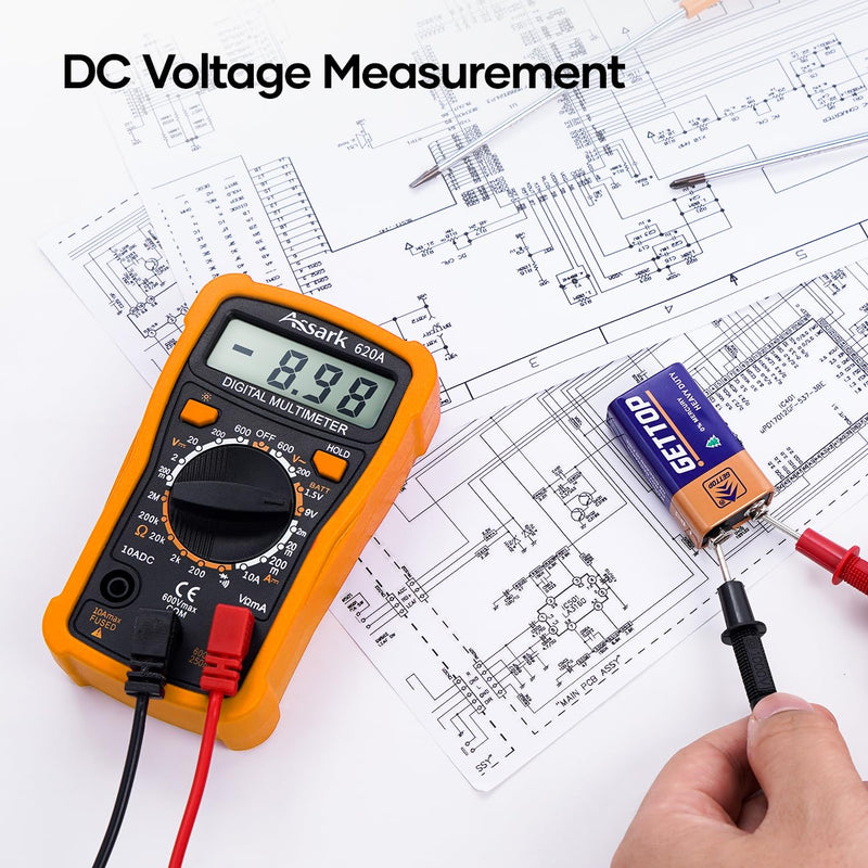 [Australia - AusPower] - Digital Multimeter Voltage Tester, Assark 2000 Counts Multimeter Measure AC DC Voltage DC Current, Meter Tester Test Volt Ohm Amp Diode Continuity,Resistance,Backlit LCD Display,Data Hold Function 