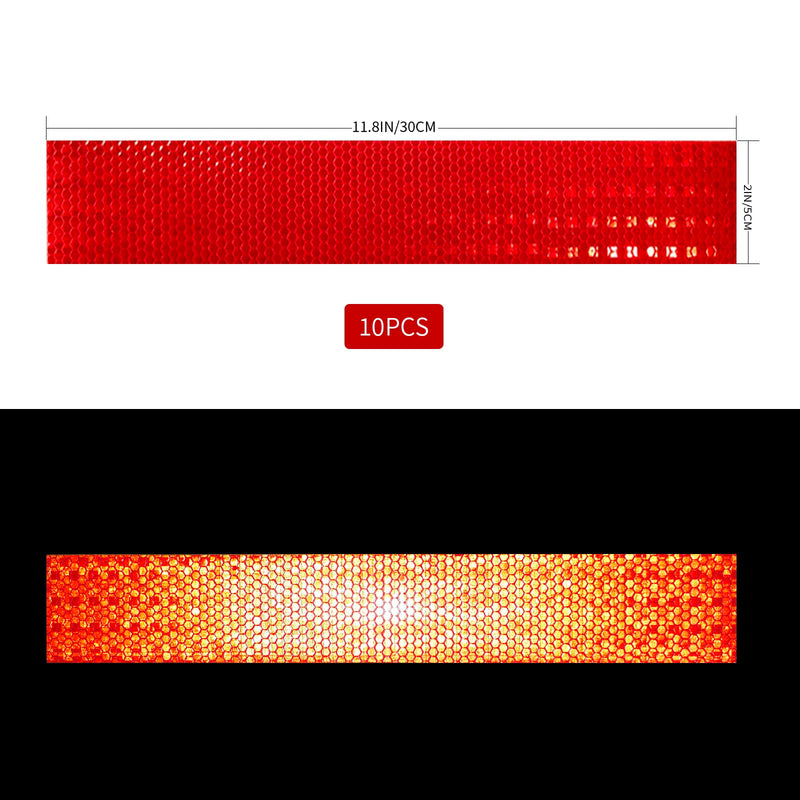 Flexible Crystal Lattice Reflective Tape 2" x 11.8" -10 Pcs Waterproof Outdoor Safety Warning Tape Conspicuity Strong Adhesive Reflector for Bike, Motorcycle, Safety Bollard 2" × 11.8" Red 10