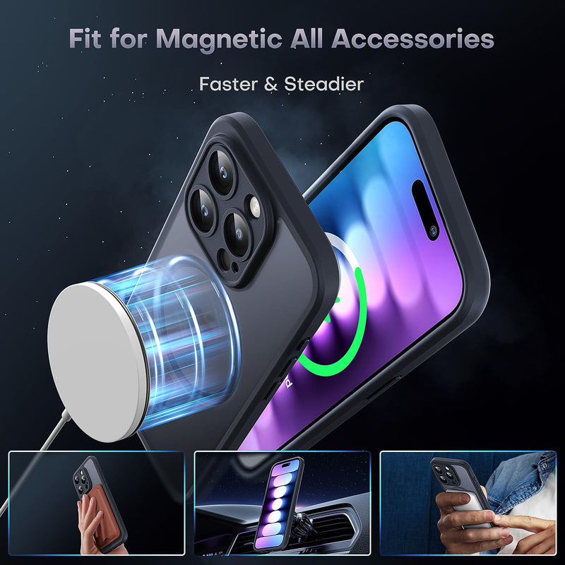 [Australia - AusPower] - TOCOL 3 in 1 Magnetic for iPhone 15 Pro Max Case, Upgraded [Full Camera Protection], [Compatible with MagSafe] [15FT Drop Protection] Shockproof Translucent 15 ProMax Bumper 6.7, Black for iPhone 15 Pro Max 6.7" Space Black 