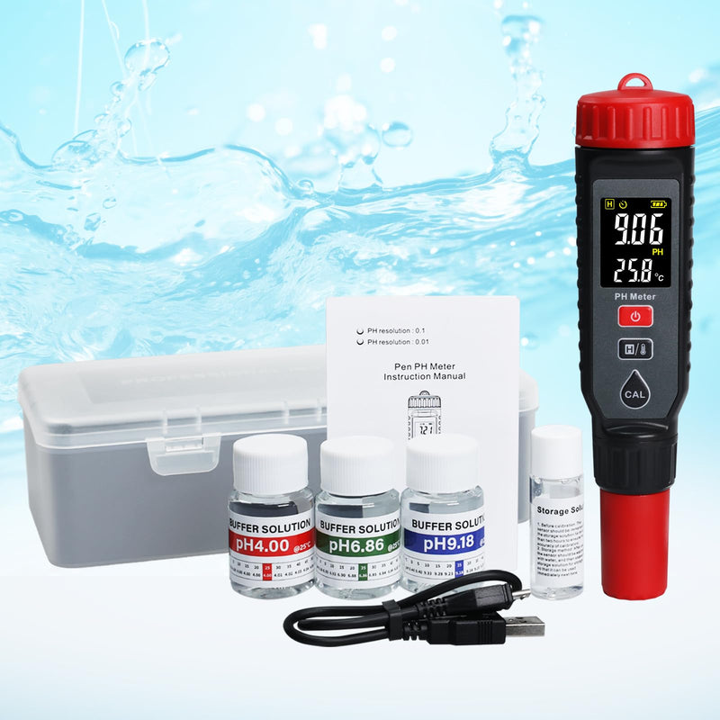 [Australia - AusPower] - Digital PH Meter with LCD Display, Temperature Measurement, Automatic Calibration, Data Hold & Backlight Alarm – High Accuracy, Auto Shutdown, ℃/℉ Switch, Rechargeable for Water Quality Testing 