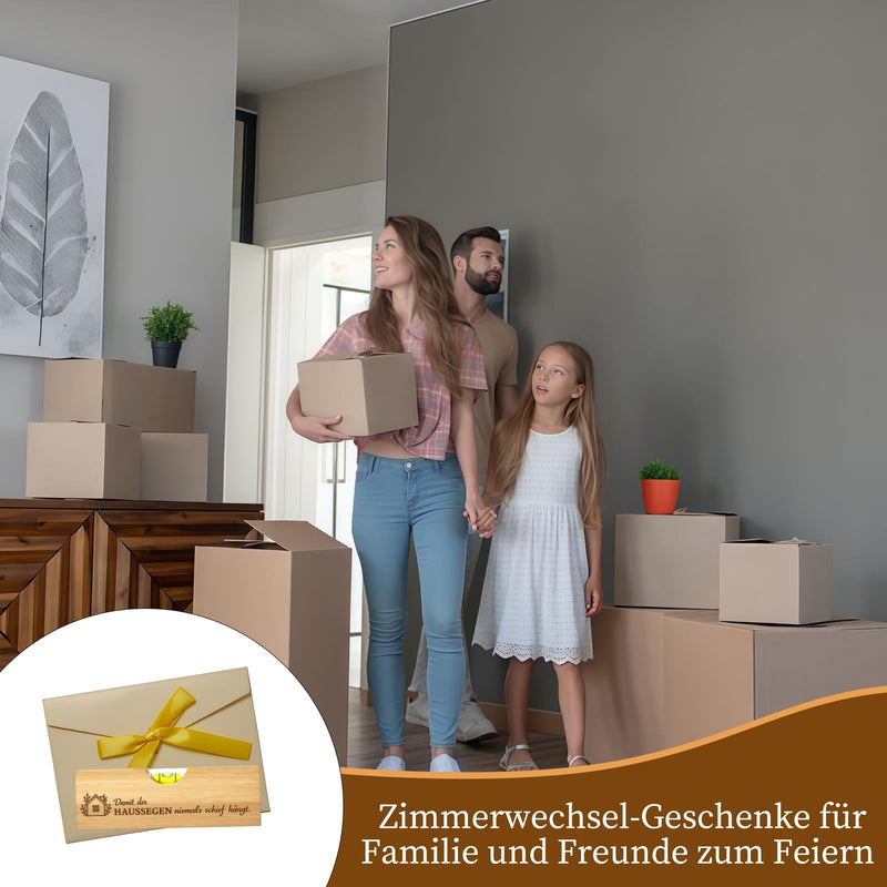 Housewarming Gifts Home, Spirit Level with Bottle Opener Made of Bamboo Wood | Practical topping party gift and new home gift made of bamboo. Includes elegant envelope with yellow bow