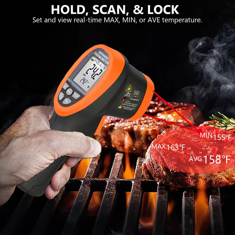 [Australia - AusPower] - Infrared Thermometer, Digital IR Thermometer 58℉~1472℉ with D:S=16:1, Non-Contact High Laser Temp IR Tool for Cooking (NOT for Human) 