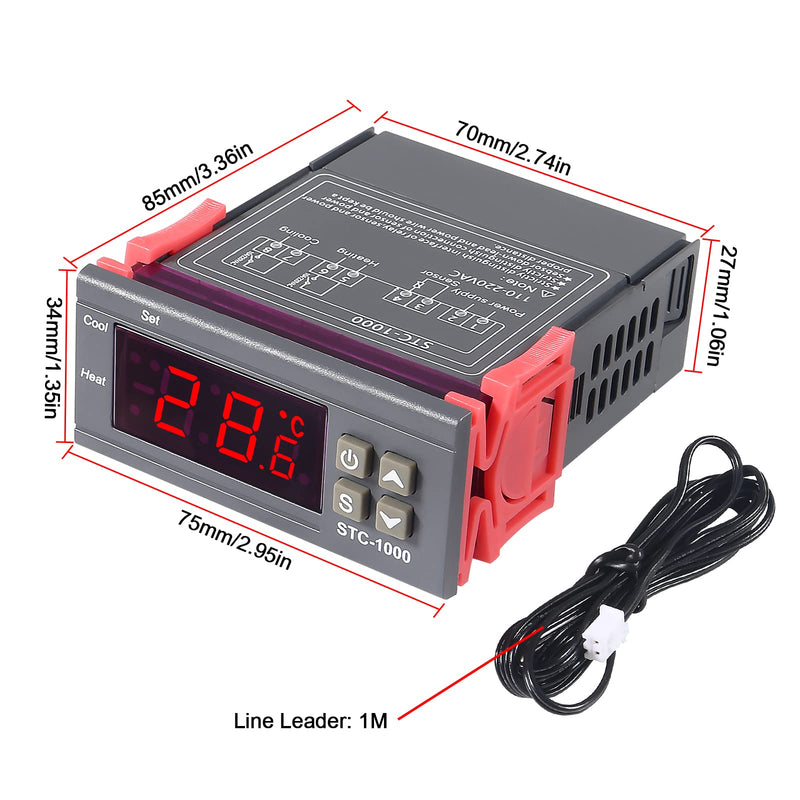 [Australia - AusPower] - 2pcs STC-1000 DC 110V-220V 10A Digital LED Temperature Controller Thermostat Control Switch 2 Relay Output and NTC 10K Thermistor Sensors Temperature Probe 