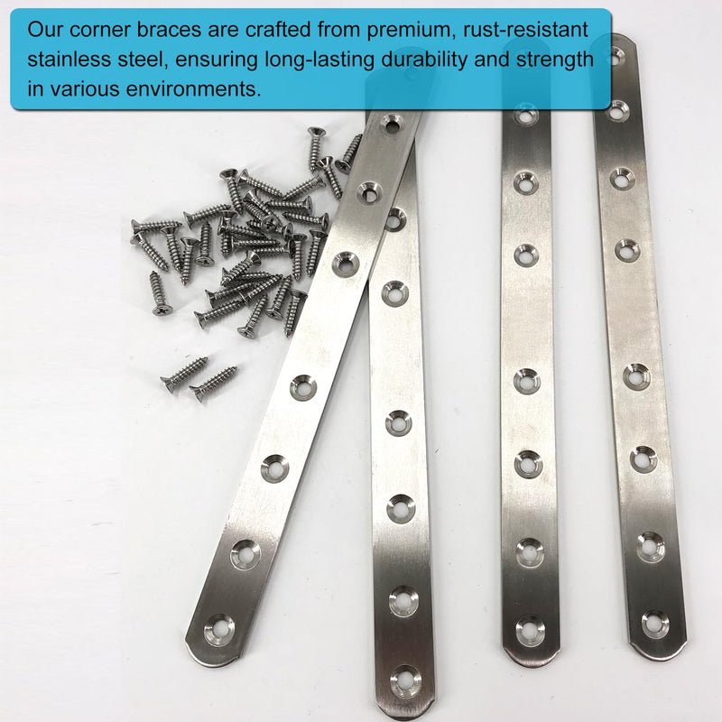 [Australia - AusPower] - 4 Pack Flat Straight Bracket Mending Plate for Wood Stainless Steel Straight Brackets 242mm / 9.5" Wood Brace with Screws 9.5 Inch 