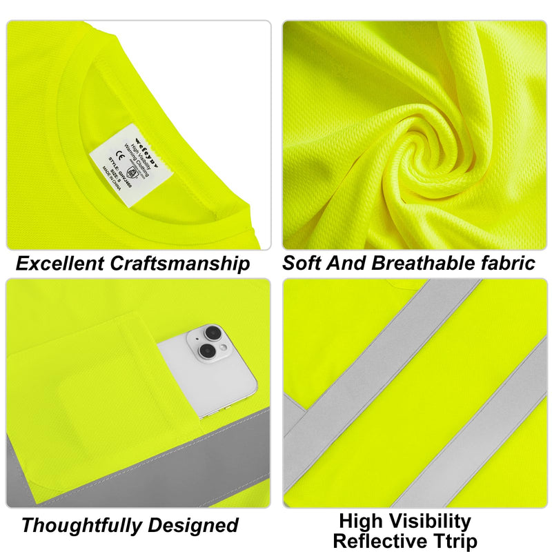wefeyuv Safety Shirt Long Sleeve High Visibility Reflective Breathable T Shirt for Work Warehouse Construction Class 3 X-Large Yellow