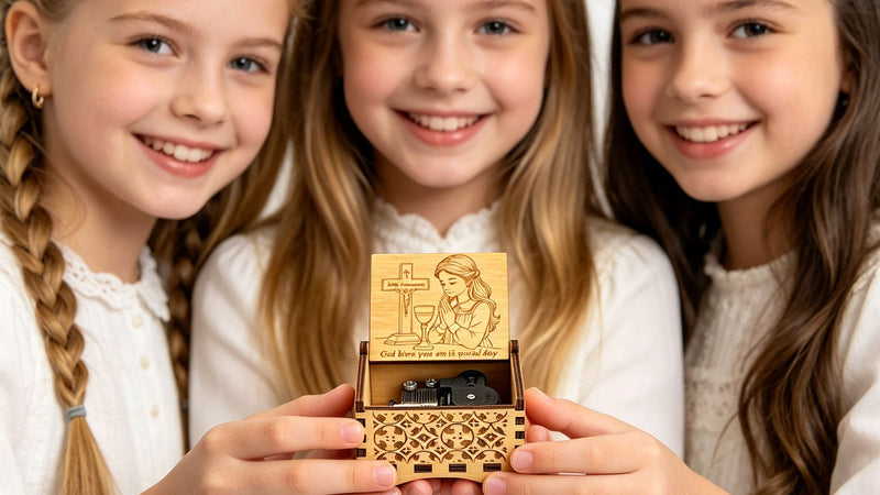 Pursuestar Wooden Wind Up Music Box Plays The Lord’s Prayer for Girls Lady Holy Communion