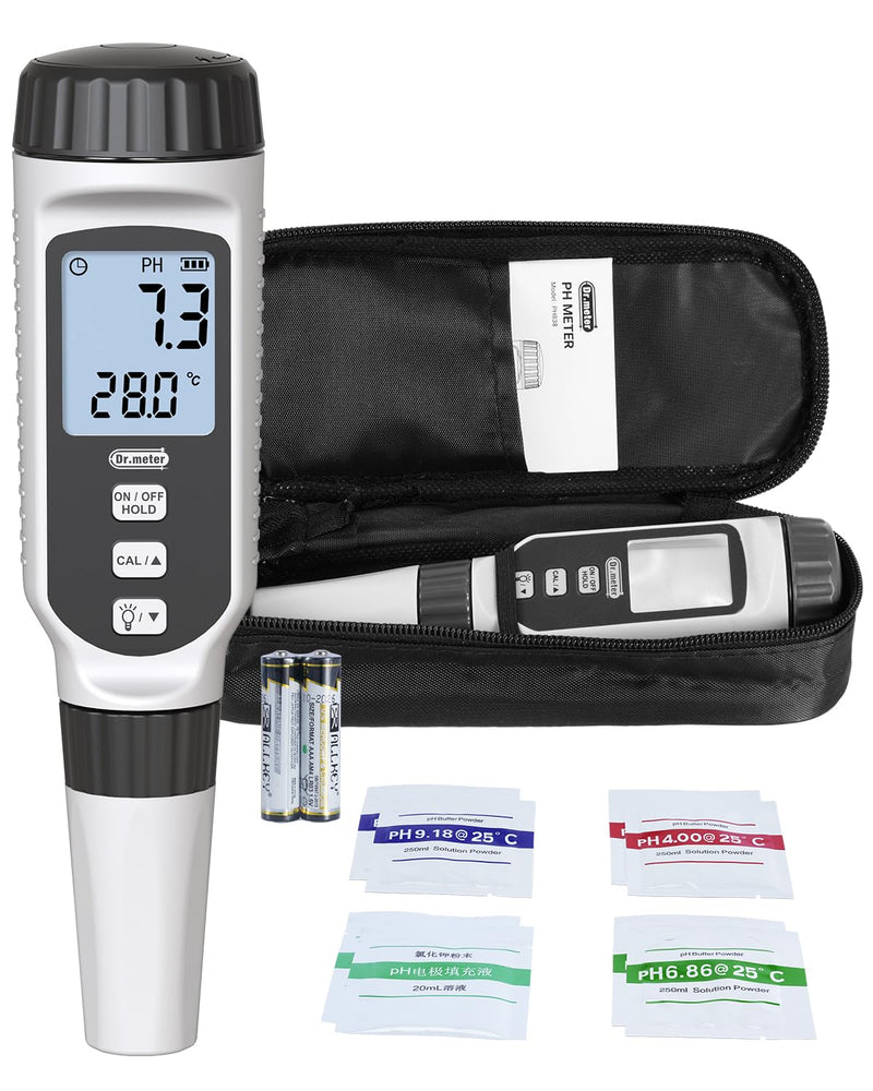 PH Meter, Dr.meter PH Meter Water 0.01 High Precision PH Value Meter with Alarm LCD Display and Automatic Temperature Compensation for Water, Aquarium, Pond, Pool with Calibration Powder 1
