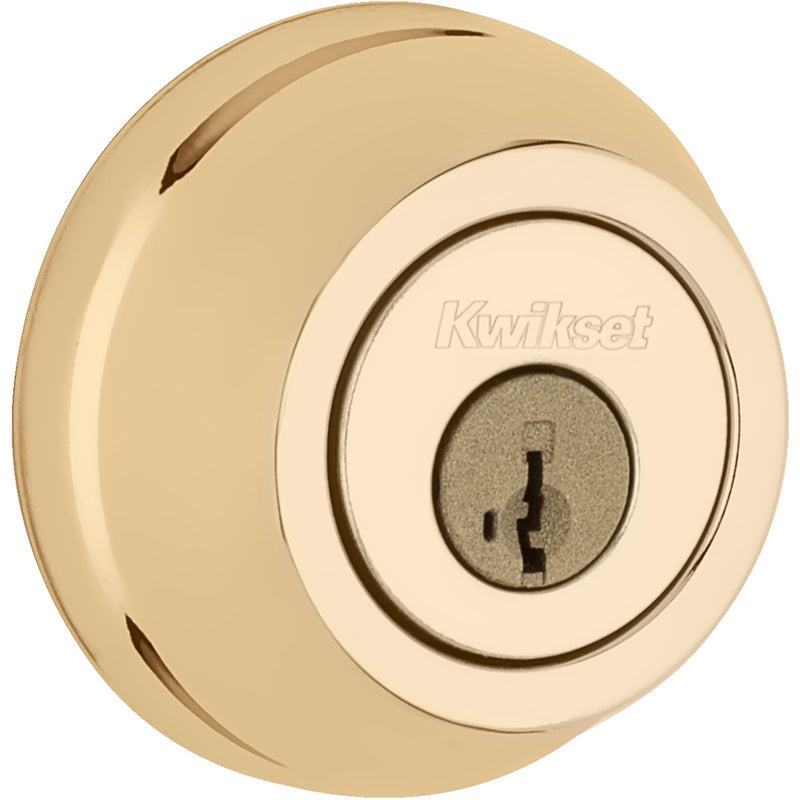 Kwikset 780 Deadbolt Lock, Polished Brass Round Exterior Keyed Front Entry Door, Pick Resistant SmartKey Rekey Security, Single Cylinder Dead Bolt, with Microban Protection New