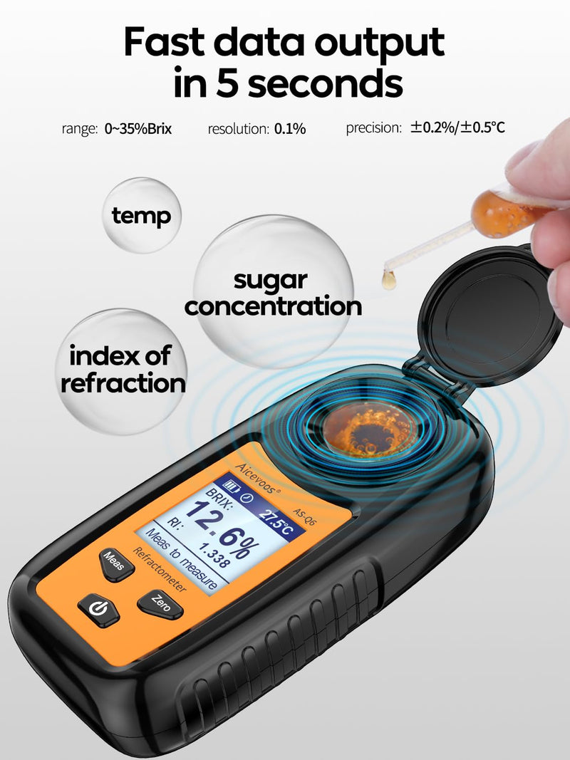 [Australia - AusPower] - Digital Sugar Brix Refractometer brix Meter Automatic Temperature Compensation Range 0-35%，±0.2% Precision, Perfect for Fruits, Juices, Vegetables, Drinks and Coffee Large 