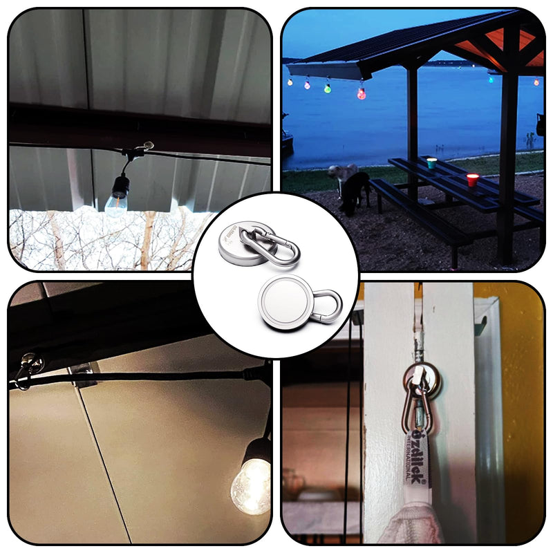 [Australia - AusPower] - Ant Mag Heavy Duty Neodymium Magnet Hooks with Swiveling Carabiner - 140LBS Pull Force, Indoor/Outdoor Hanging, Kitchen, Garage, Cruise Ship (2 Pack) Small Package 2PCS Silver 