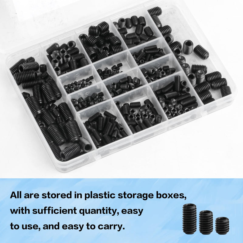 [Australia - AusPower] - 450 Pcs Set Screw Assortment Kit, Allen Head Hex Socket Grub Head Screw Set, Black Hex Drive Cup-Point Grub Screws Set with Internal Hex Drive, with Hex Wrenches, M3/M4/M5/M6/M8 